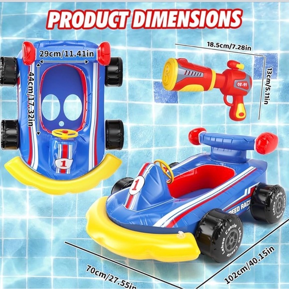 BNIB Inflatable Blue and Yellow Racing Car for Pool - Picture 7 of 7